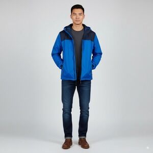 Hawke‎ & Co Sport Men's Blue Hooded Windbreaker Jacket Size Small Performance